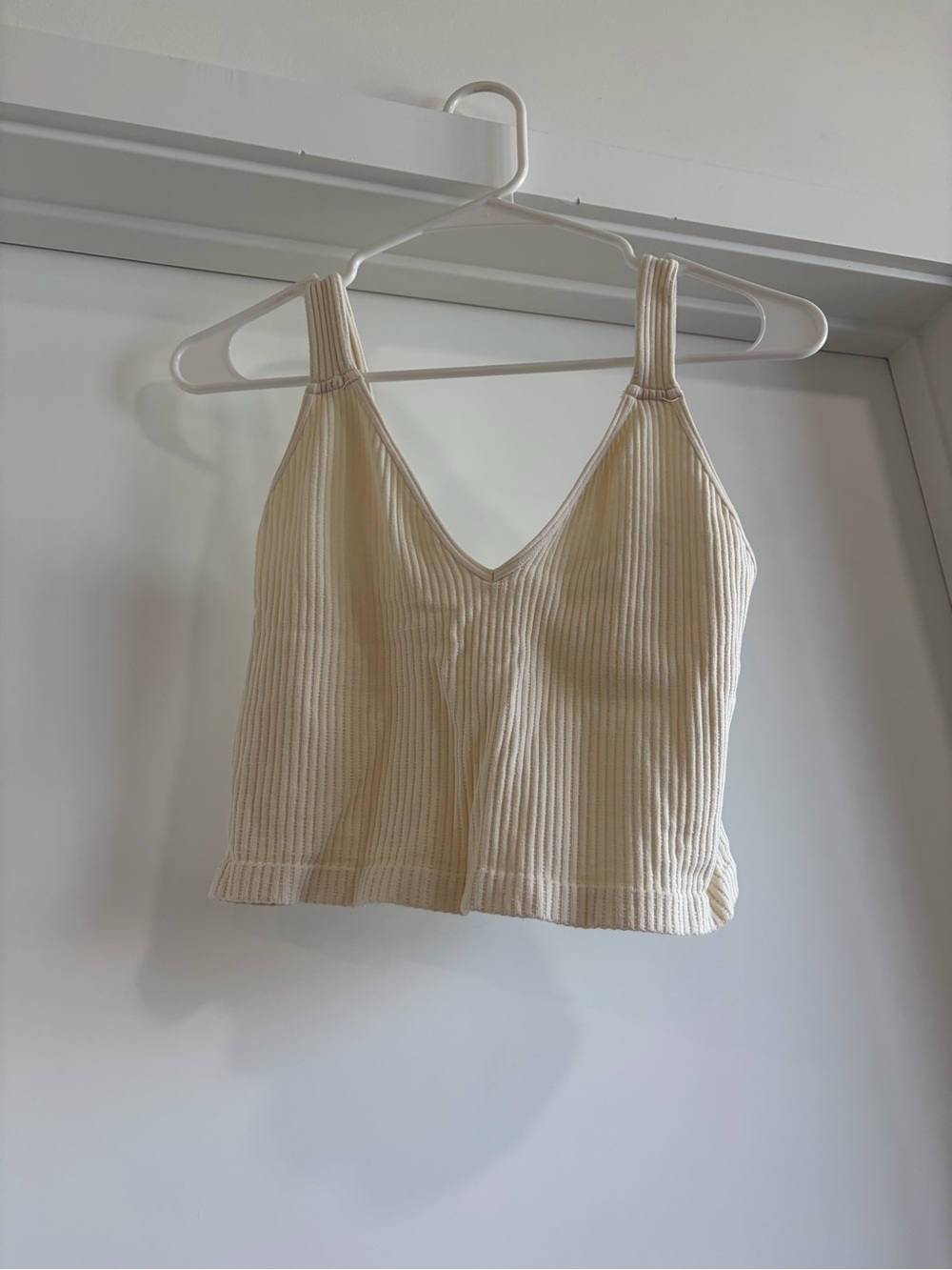 Free People Cream Ribbed V-Neck Cropped Camisole
